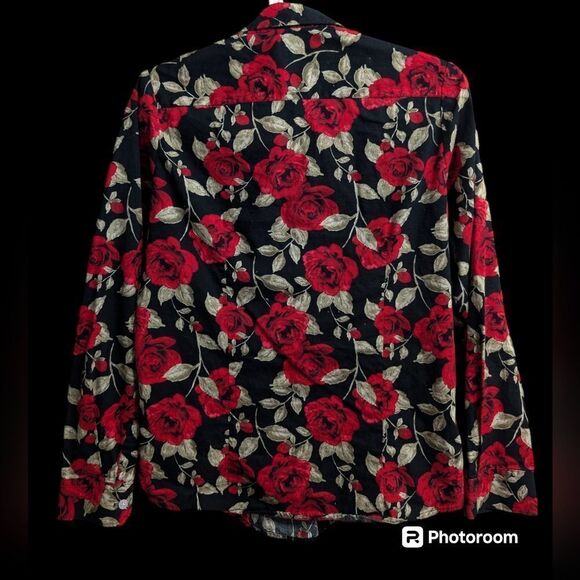 Premium quality rose floral long sleeve cotton button down shirt size S/M - Picture 5 of 11